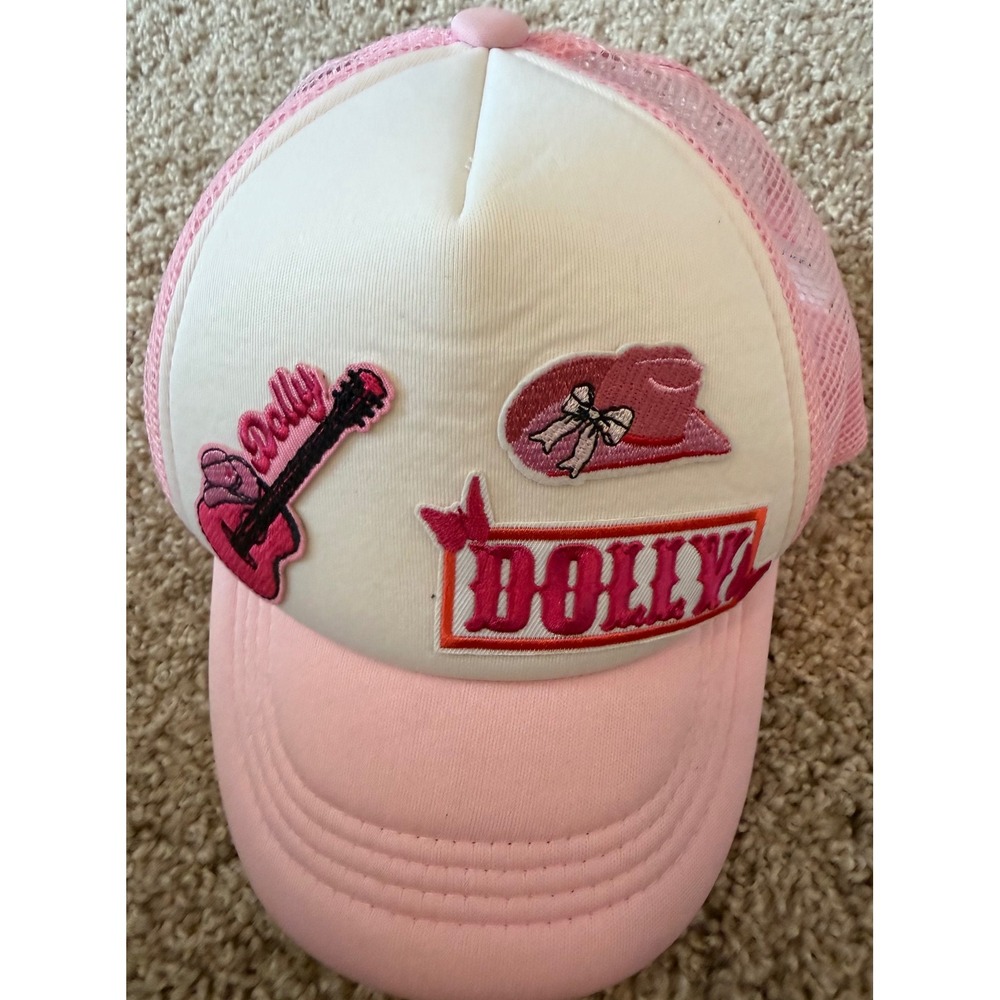 Dolly Parton Pink White Mesh Trucker Hat Cowgirl Guitar Patches Hobby Lobby